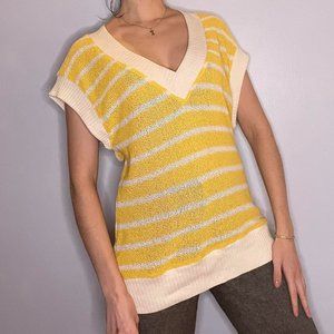 Zara yellow and white striped v neck knit sweater vest NWT